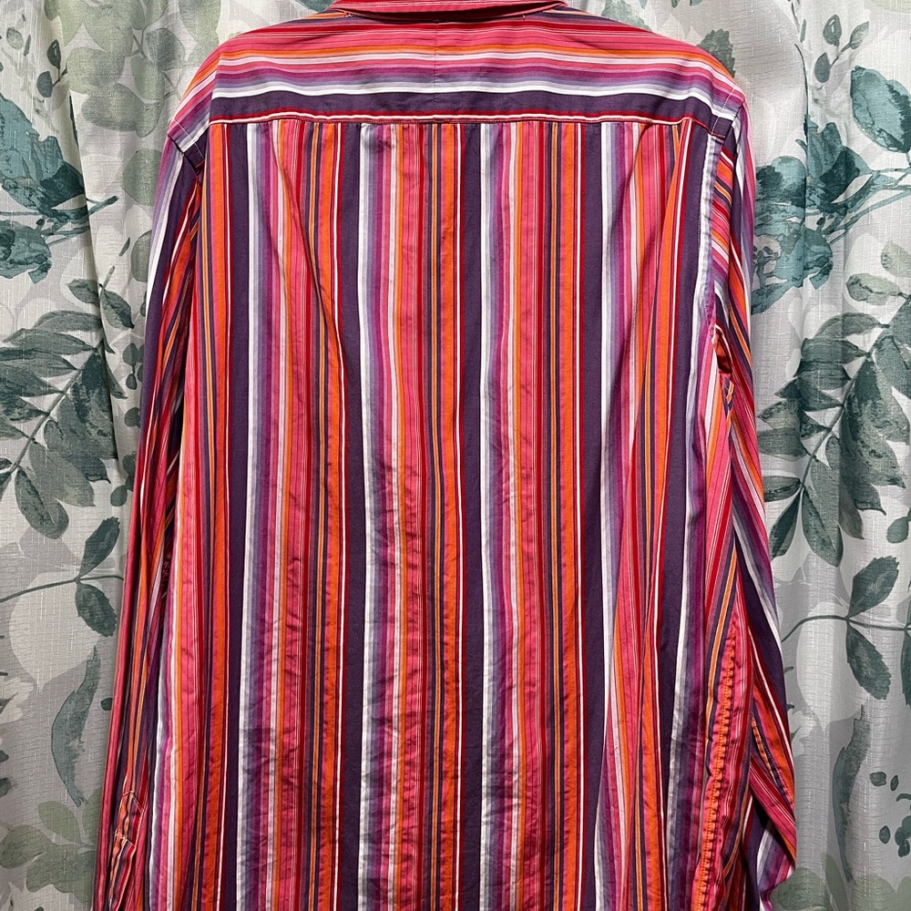 Womens Ralph Lauren Multicolor Striped Button-Down Shirt (Red, Pink, Purple) - Picture 3 of 5